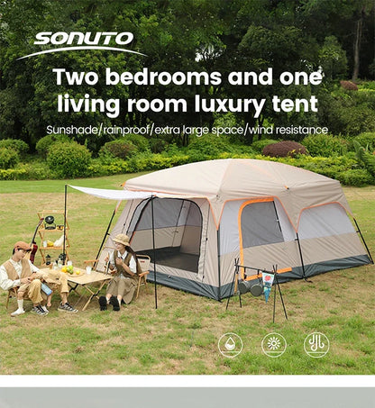 330x210x185cm Person 2 Room Family Tent Large Double Layer Camping Tent with Sun Mosquito Protection Waterproof Privacy Shelter