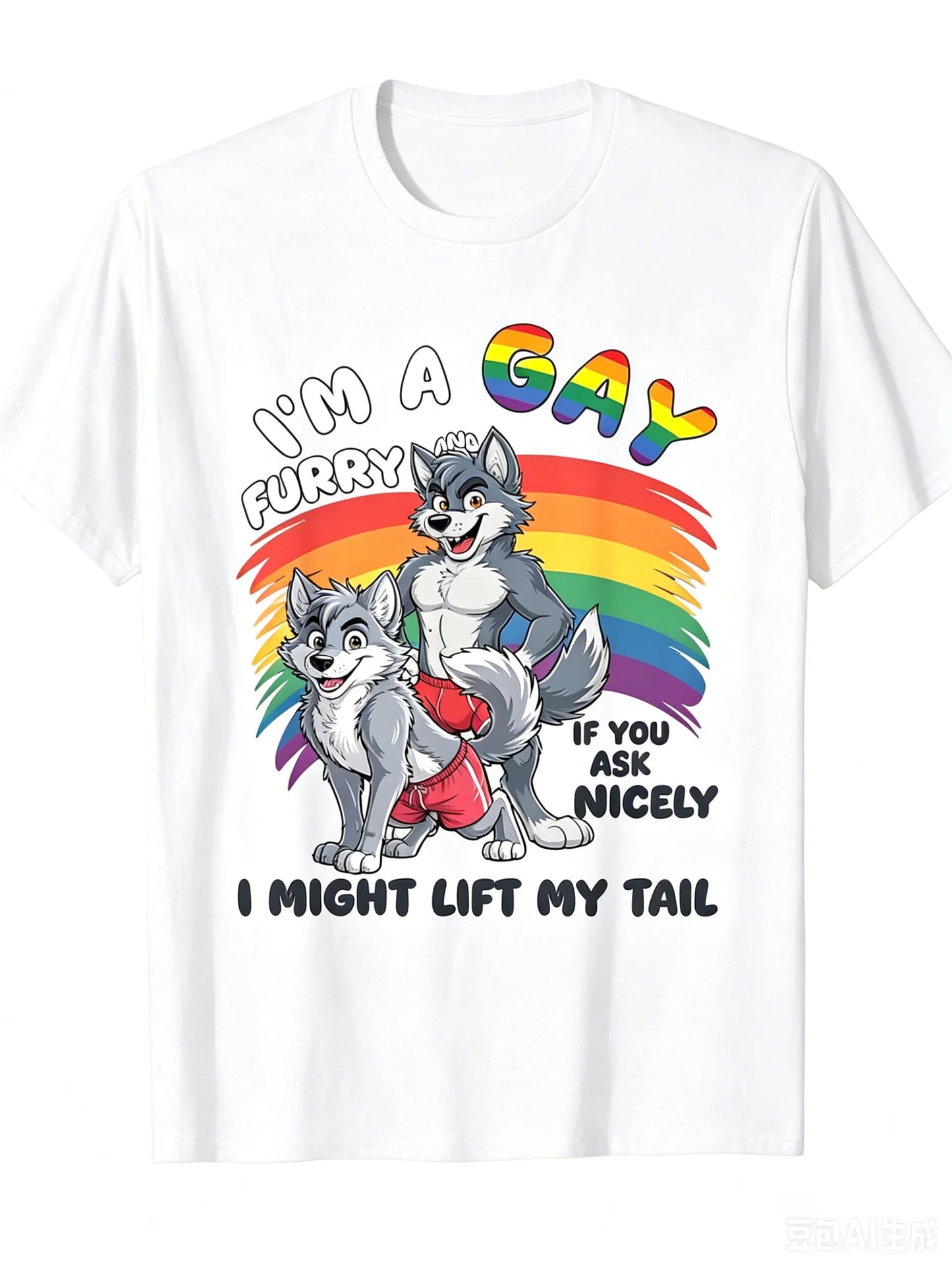 Men's Women's Fun Gay Furry Pride Month T-Shirt Rainbow Fox and Dog Pattern " I Am Gay" Streetwear LGBTQ Pride Tshirts Gifts