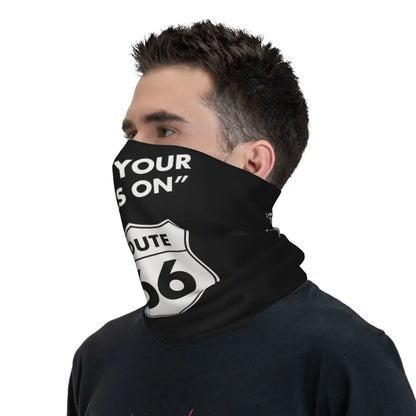 Custom Travel Motorcycle Ride Route 66 Bandana Winter Neck Warmer Windproof Wrap Face Scarf for Hiking Highways Gaiter Headband