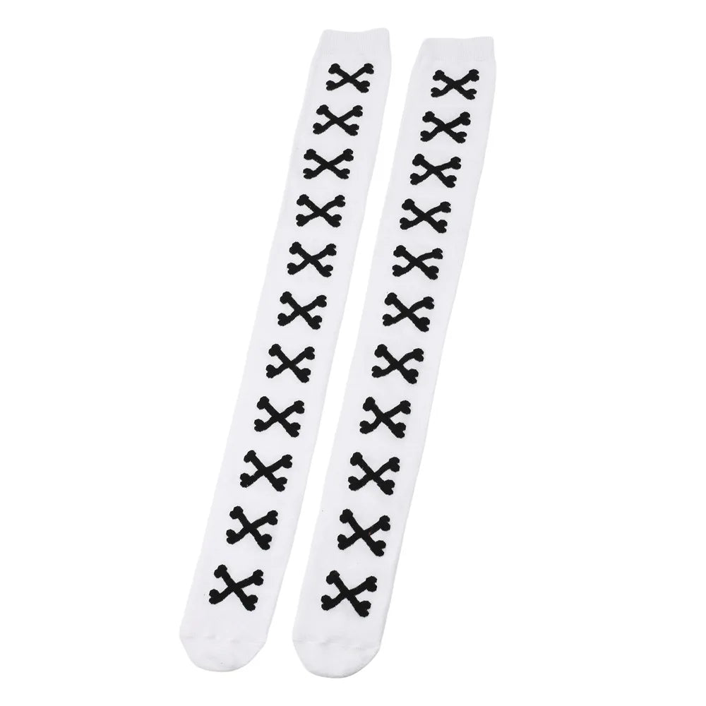Womens Bone Thigh High Stockings Ladies Halloween Girls Black White Pink Long Over Above Knee Socks Tall Funny Cosplay Harajuku