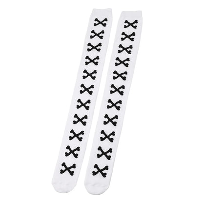 Womens Bone Thigh High Stockings Ladies Halloween Girls Black White Pink Long Over Above Knee Socks Tall Funny Cosplay Harajuku