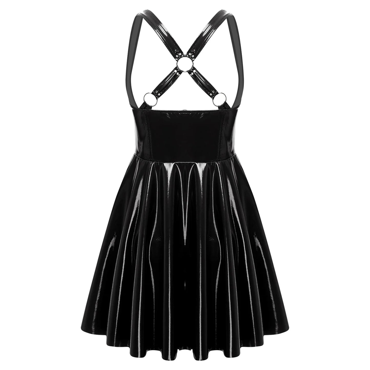 Gothic Punk Women Wet Look Latex Leather Dress Sleeveless Front Cut Out Cups Bodycons Dress Sexy Raves Party Nightclub Clubwear