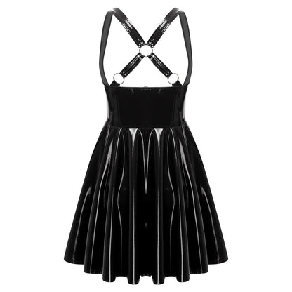 Gothic Punk Women Wet Look Latex Leather Dress Sleeveless Front Cut Out Cups Bodycons Dress Sexy Raves Party Nightclub Clubwear