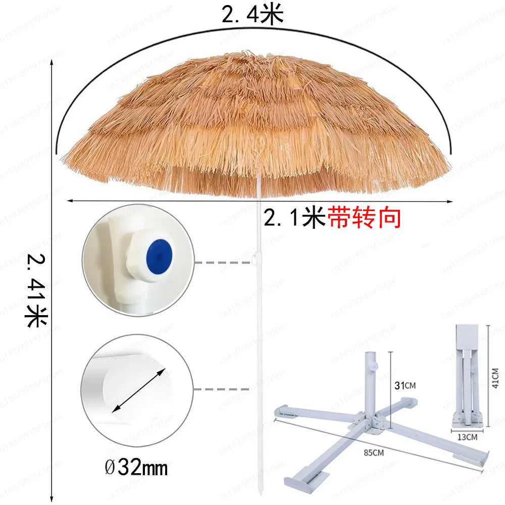 Hot-selling outdoor shading simulation straw garden decorative umbrella can be turned to sunscreen sun umbrella