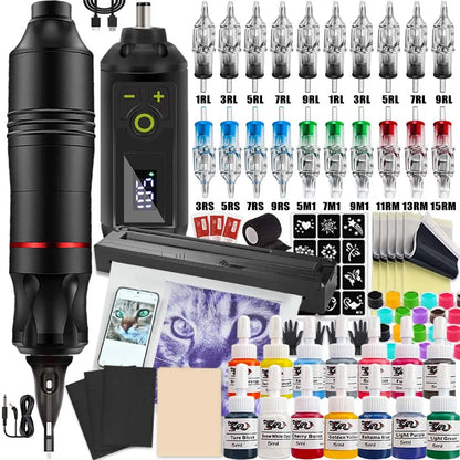 Tattoo Machine Kit Professional Tattoo Kit with Tattoo Transfer Machine Printer or Not Wireless Tattoo Power Supply Beginner Set