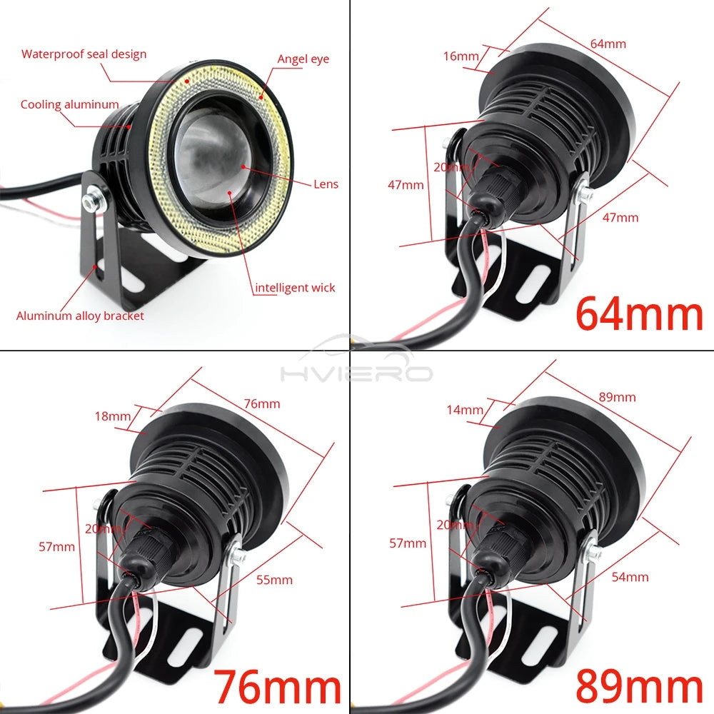 2Pcs Auto 30W Car Driving DRL Fog Lights COB Angel Eye 64/76/89mm Ambient Lamps Waterproof Daytime Running Bulb Headlight DC 12V
