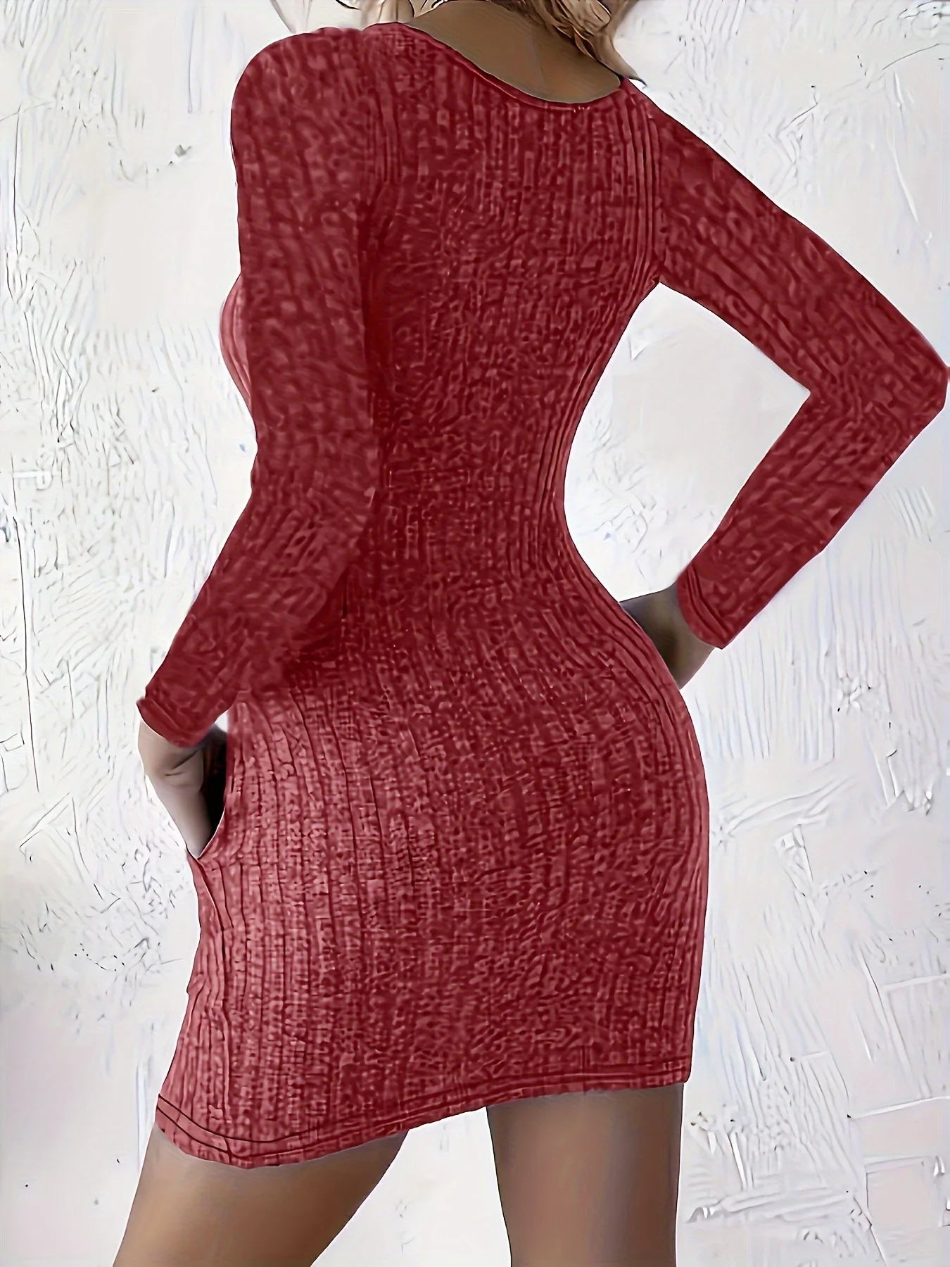 Fashion Long Sleeve Buttons Bodycon Dress Women Autumn Winter Knitted Ribbed Slim Sweater Sexy Mini Dresses For Women Robe Femme