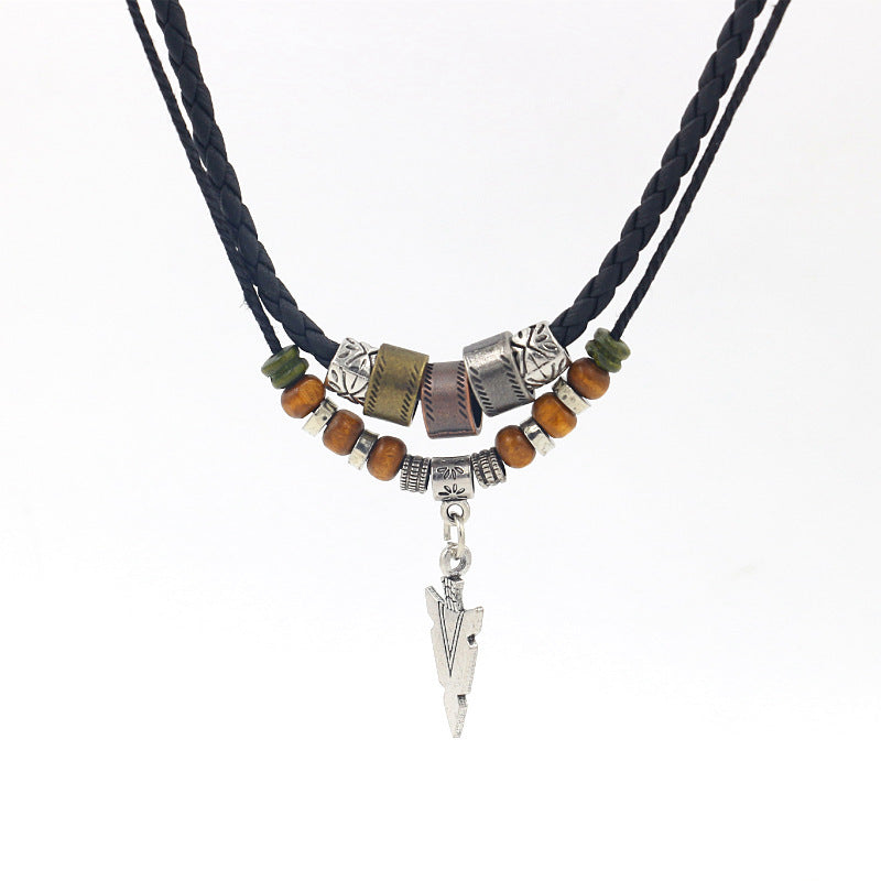 Collana Uomo Artificial Leather Rope Beaded Necklace Men Collier Homme Arrow Pendant Necklace For Men Jewelry Collar Hombre