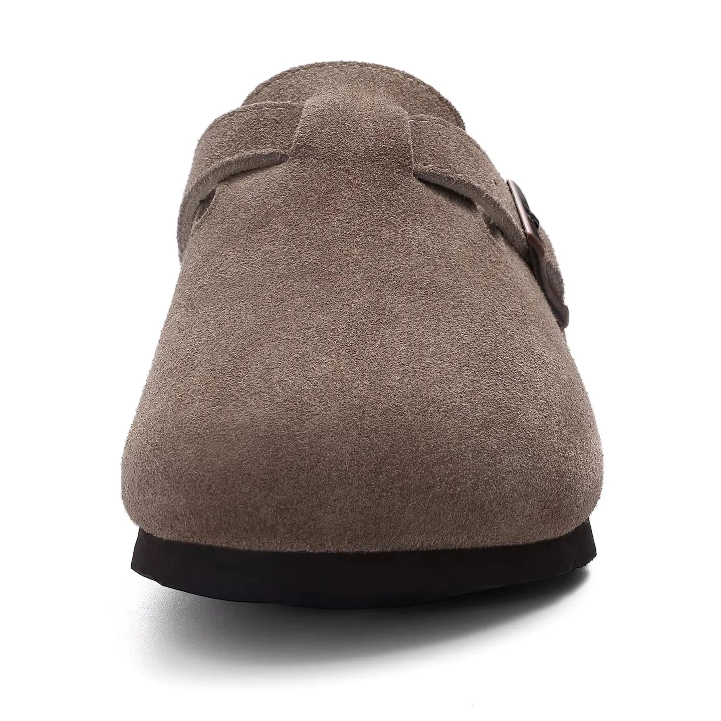 Crestar Women's Suede Clogs Lady Fashion Buckle Leather Mules Comfort Cork Footbed Potato Shoes with Arch Support Beach Sandal