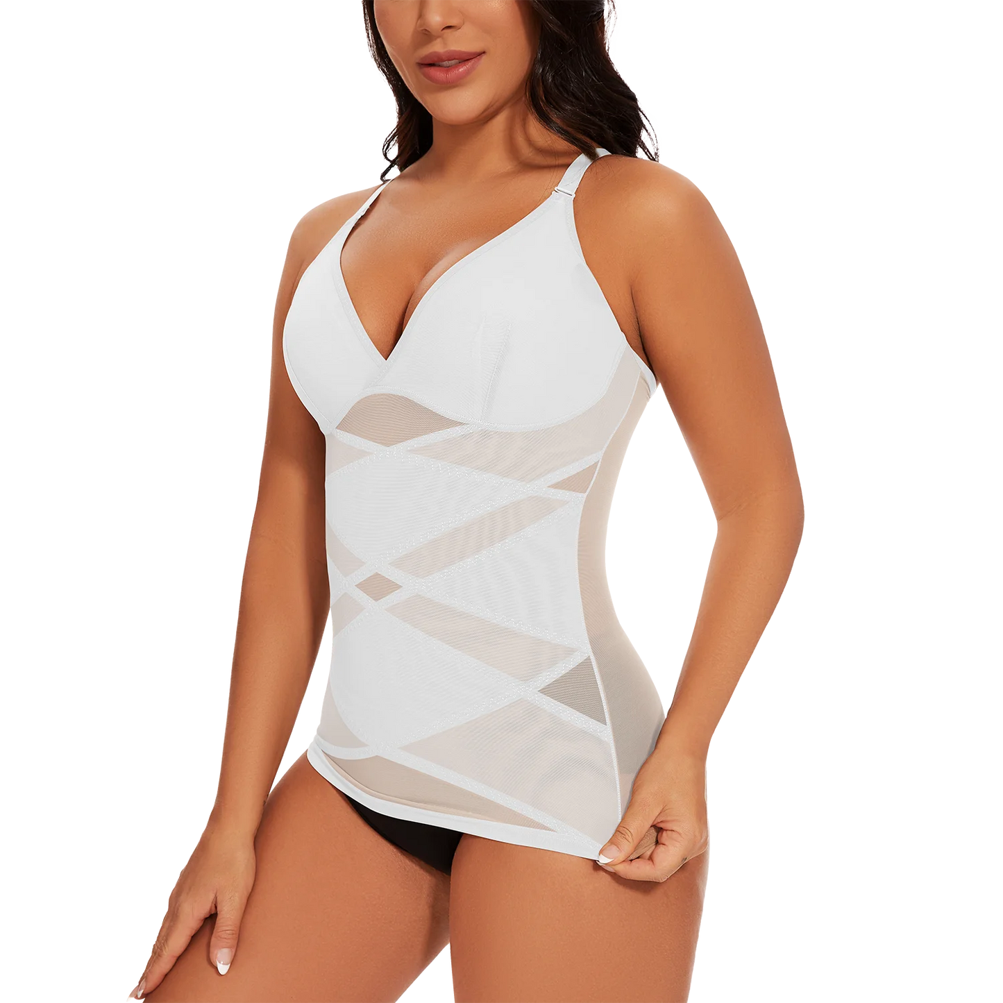 Women's Mesh Body Shaper Tummy Control Shapewear Tank Tops Compression Cami Summer Tops Deep V-neck Camisoles Slimming S-3XL New