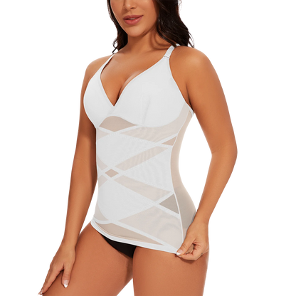 Women's Mesh Body Shaper Tummy Control Shapewear Tank Tops Compression Cami Summer Tops Deep V-neck Camisoles Slimming S-3XL New