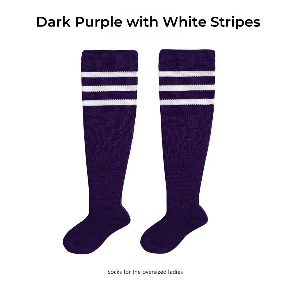 Women's Striped Plus Size Thick Thigh-High Socks Collection Big Girls Acrylic Yarn Stretch Colorful Streaks Leg Warmer Socks