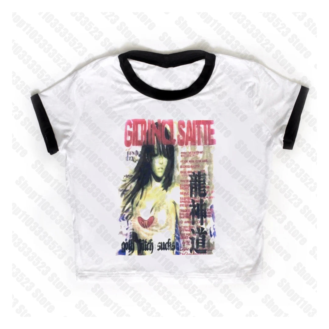 Y2k Style Fashion T-shirts Summer Gothic Slim 2000s Vintage Graphic T-shirts Punk Women Short Sleeve Sexy Streetwear T-shirts
