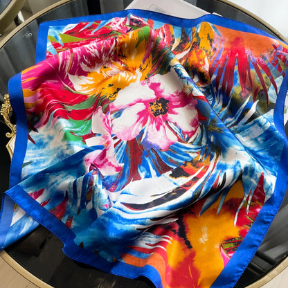 Luxury Silk Hair Square Scarf Women Satin Neck Tie Hand Wrist Foulard Summer Print Shawl Wraps Head Kerchief Hijab Bandana New
