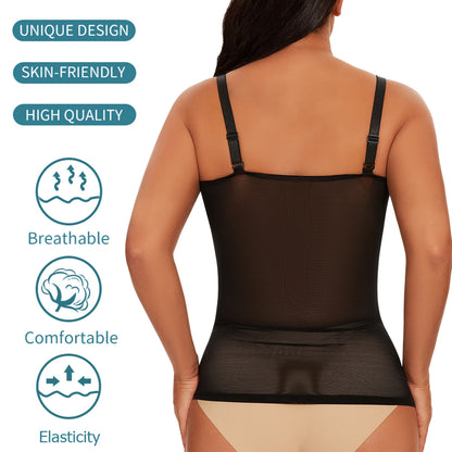 Women's Mesh Body Shaper Tummy Control Shapewear Tank Tops Compression Cami Summer Tops Deep V-neck Camisoles Slimming S-3XL New