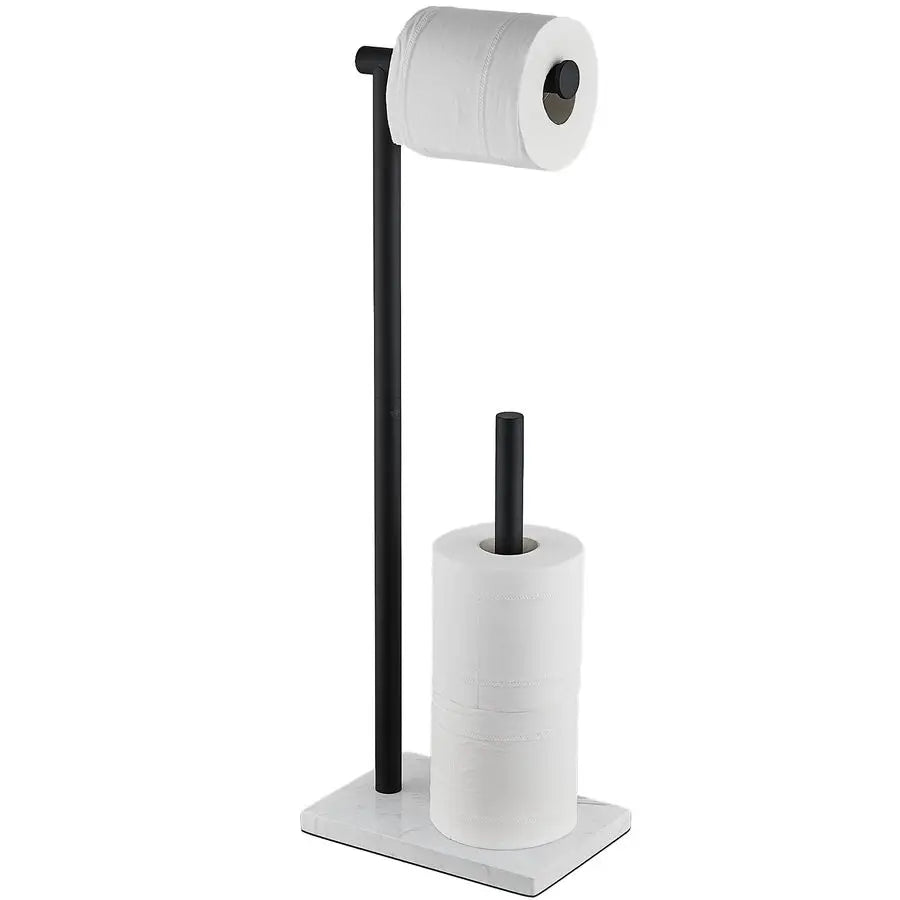 Free Standing Toilet Paper Holder Stand with Reserve Heavyweight Marble Base amp Matte Black Stainless Steel Bathroom Tissue Rol