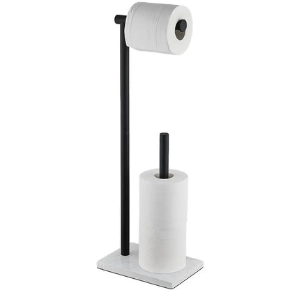Free Standing Toilet Paper Holder Stand with Reserve Heavyweight Marble Base amp Matte Black Stainless Steel Bathroom Tissue Rol
