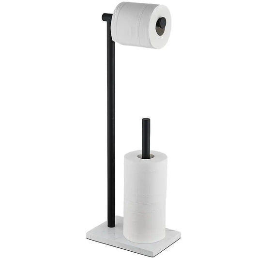 Free Standing Toilet Paper Holder Stand with Reserve Heavyweight Marble Base amp Matte Black Stainless Steel Bathroom Tissue Rol