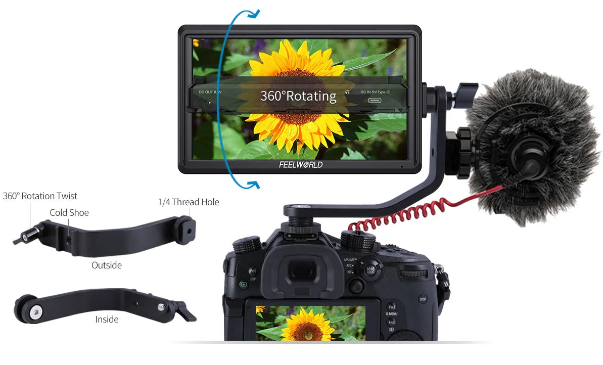 FEELWORLD FW568 V3 6 Inch 3D LUT DSLR Camera Field Monitor IPS Full HD1920 1080 Support HDMI Output With Tilt Arm for Gimbal Rig
