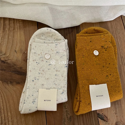 SP&CITY Colored Dotted Sheep Woolen Socks Women's Winter Warm Keeping Middle Tube Socks Casual Thick Korean Fashion Stockings