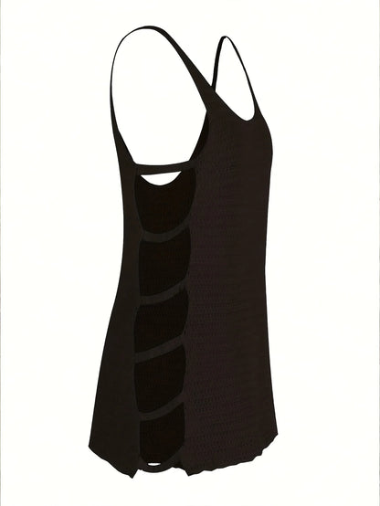 Sexy U Neck Sleeveless Knit Horizontal Stripes Side Cut Out Beach Vacation Dress 2025 Summer Beachwear Women's Mini Dresses K90