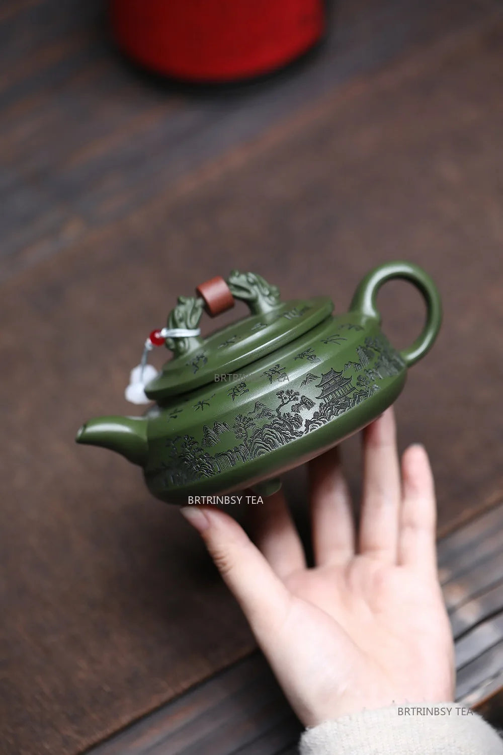 Chinese Yixing Purple Clay Teapot Raw Ore Green Mud Tea Pot Handmade Landscape Kettle Household Teaware Zisha Tea Set 260ml