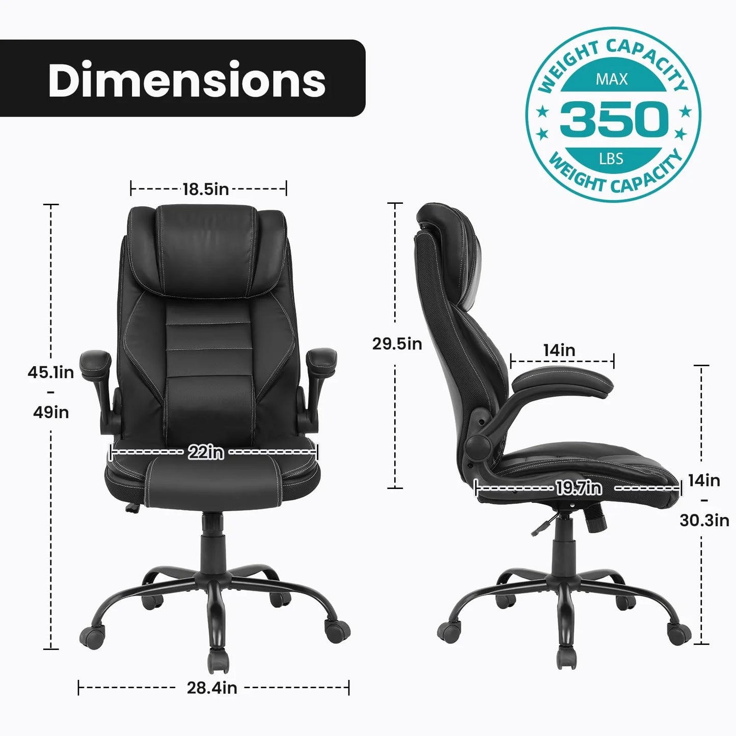 Ergonomic Executive Office Chair High Back Faux Leather Adjustable Headrest Lumbar Support Gas Lift Office Chair for Home Office