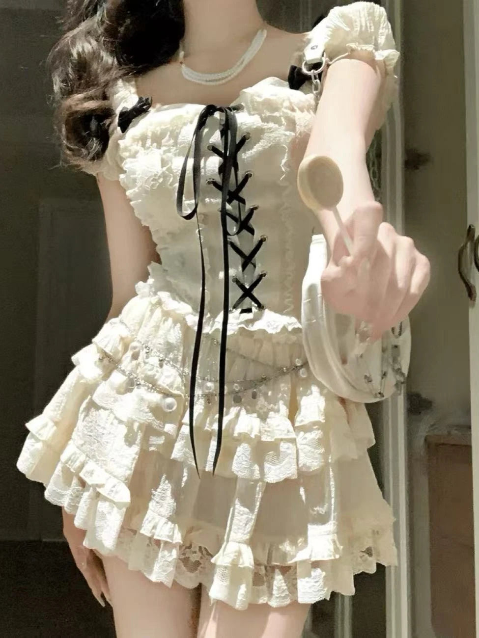 Sweet Kawaii 2-Piece Dress Set Women Sexy Off-Shoulder Corset Tops + Mini Cake Skirt Japanese Casual Harajuku Chic Outfit New