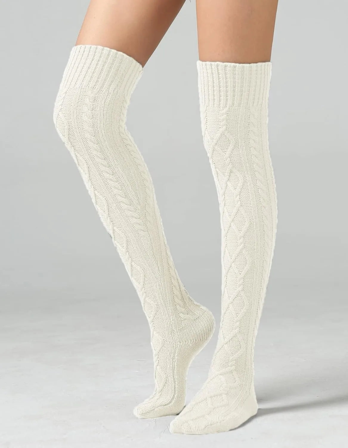 TRALOW Women's Thigh High Socks Over the Knee Cable Knit Boot Socks, Long Warm Fashion Leg Warmers Winter For Party Cosplay Yoga