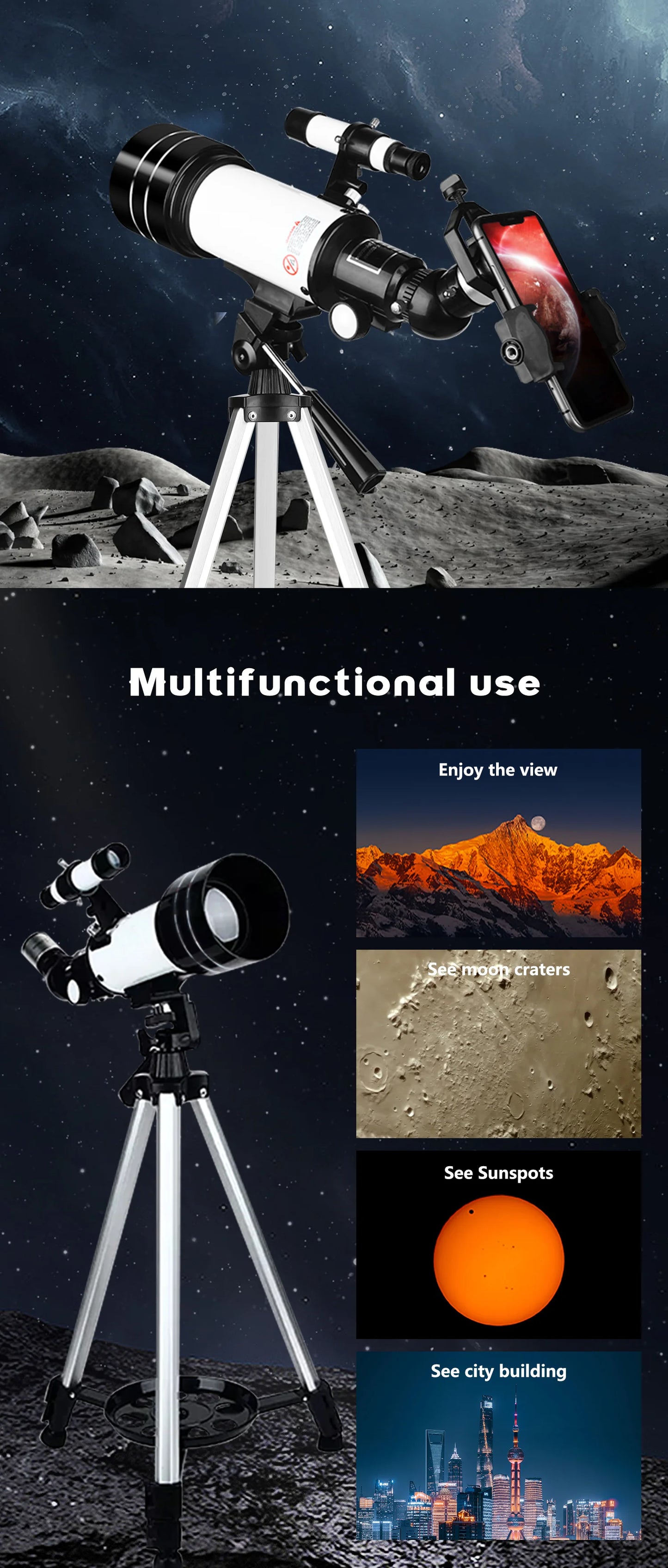 16-120x70mm Astronomical Telescope for Kids & Adults Aperture 400mm refractor Refracting Telescope for Beginners in Astronomy