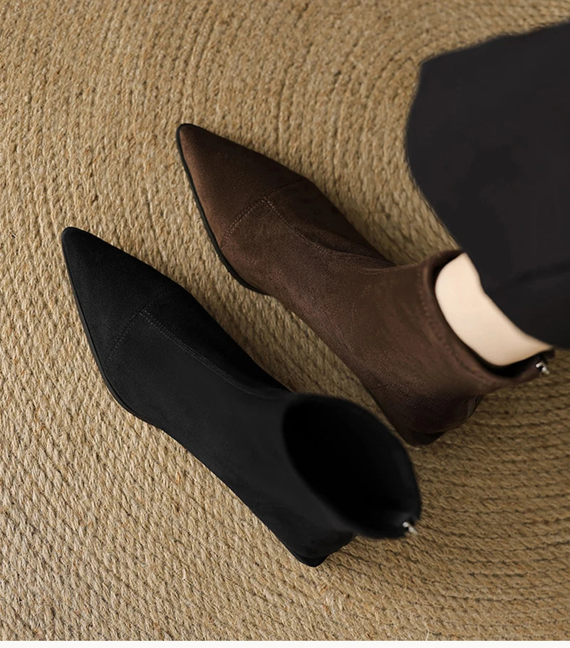 Autumn Vintage Suede Women Ankle Boots Ladies Concise Pointed Toe Thick Heel Short Botas Zapatos De Mujer