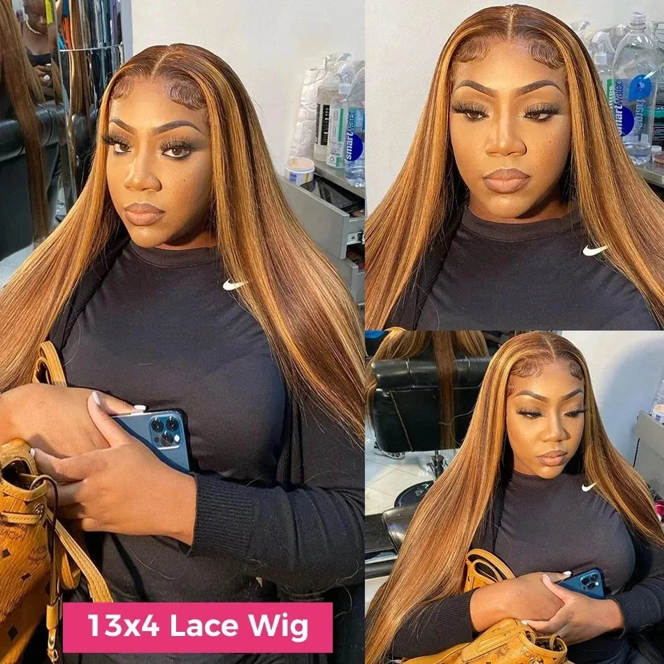 13x4 13x6 HD Lace Front P427 Highlight Bone Straight Human Hair Wigs 200 Density Brazilian  Honey Blonde Colored Human Hair Wigs