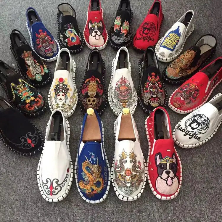 Old Beijing Cloth Shoes Embroidery Flower Social Guy Male Moccasin-Gommino Student Casual Shoes Fashion National Chinese Style