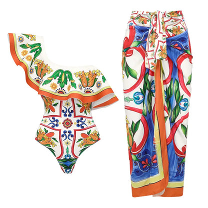 2026 New Sexy Ruffle Bikini Set Printed Brazilian Biquini Women Swimwear Skirt Bathing Suit Girls Summer Beachwear Dress