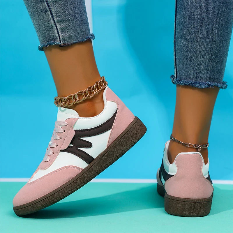 Comfort Flat Heel Non Slip Sneakers Women 2025 Autumn Mix Color Lace Up Sports Shoes Woman's Breathable Soft Sole Running Shoes