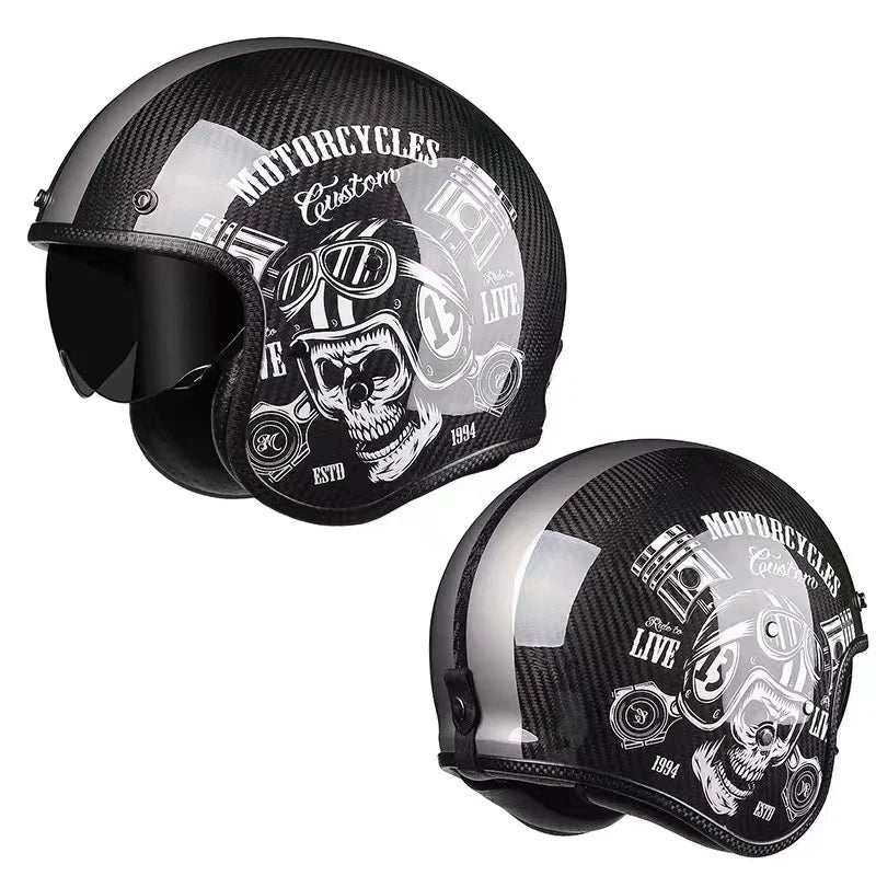 Durability 3K Carbon Fiber Black Gold Open Face Electric motorcycle Helmet for Man Woman DOT-Approved Enhance Riding Experience