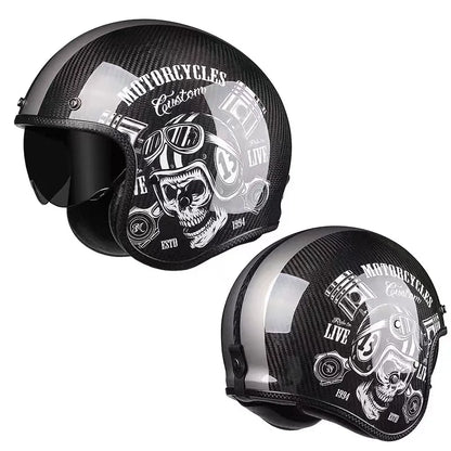 Durability 3K Carbon Fiber Black Gold Open Face Electric motorcycle Helmet for Man Woman DOT-Approved Enhance Riding Experience