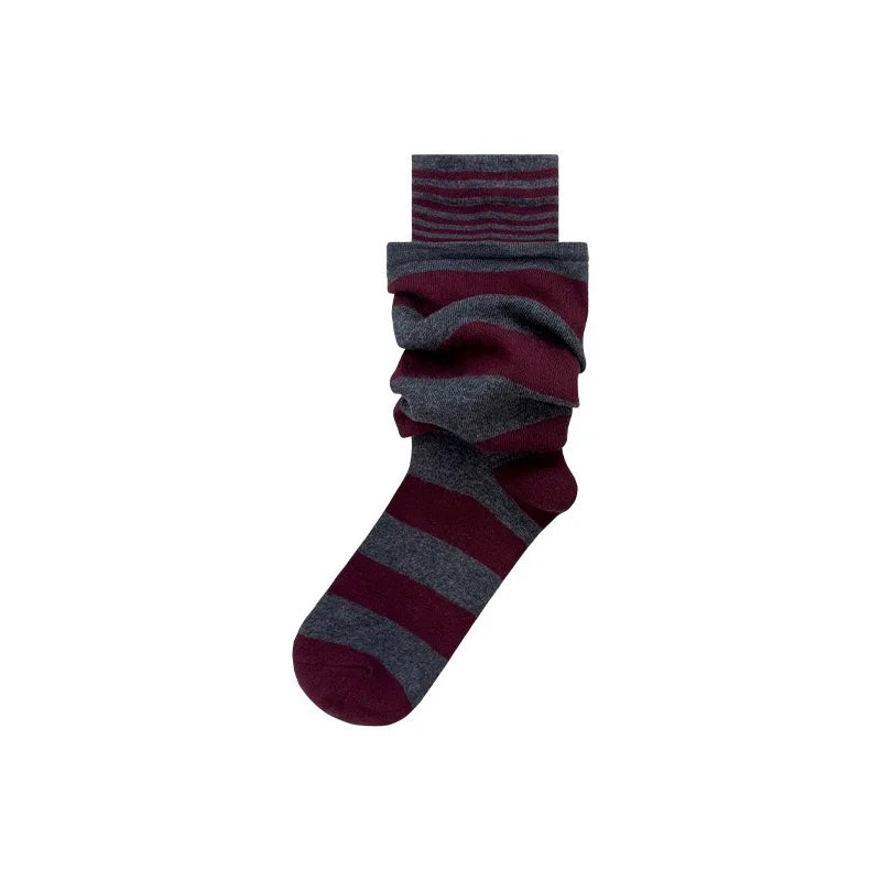 New Athletic Crew Dress Autumn Winter Sock Women Striped Versatile Pile Ankela Vertical Striped mid-calf New Trendy B8W167