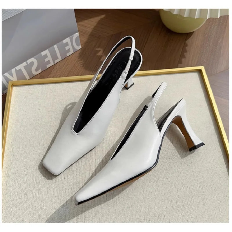 Sandals Luxury Brand Sexy Dress Shoes Elegant Chunky High Heeeled Pumps Sexy Pointed Toe Evening Shoes Women Shoes V Cut Shoes