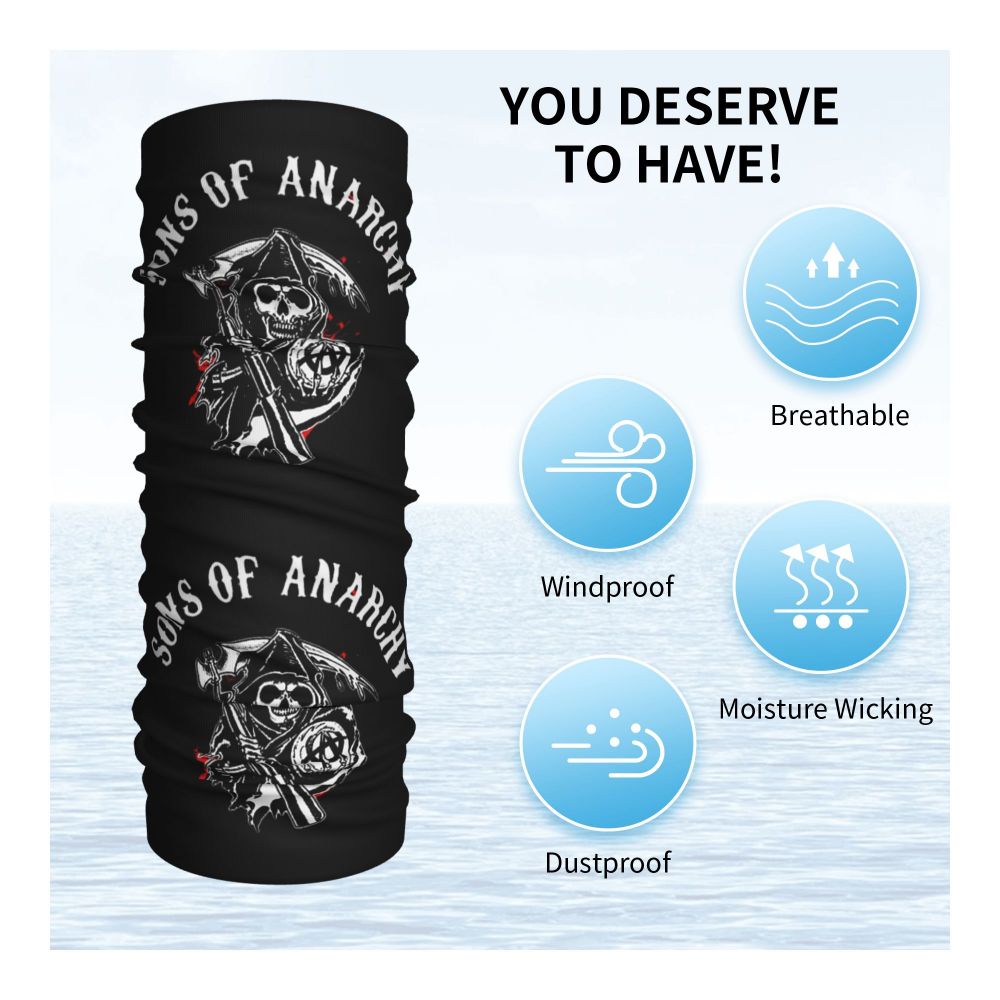 Custom 1 Percenter Essential Sons Bandana Neck Gaiter for Ski Camping Men Women Wrap Scarf TV Show Anarchy Headband Warmer