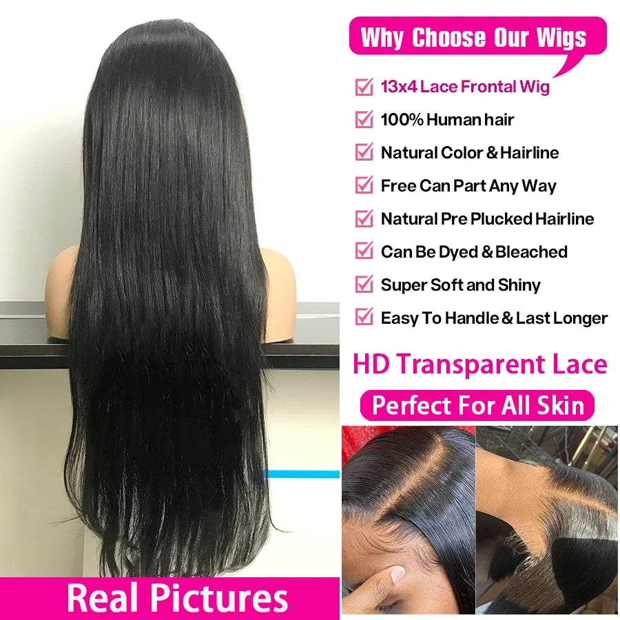 40 50 Inch 13x6 Bone Straight HD Transparent Lace Frontal Wig 250 Density Lace Front Human Hair Wigs 360 Full Lace Wig For Women