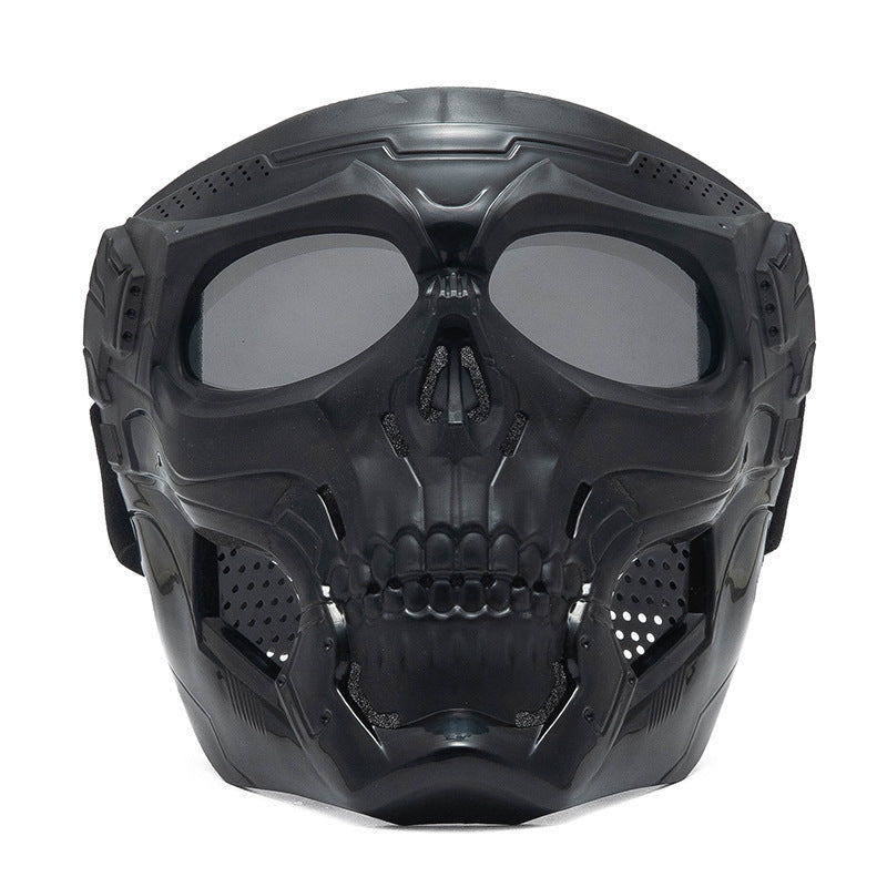 Skull Horror Off-Road Motorcycle Helmet Mask Tactical Riding Goggles Sports Harley Face Shield Black/Red- Unisex