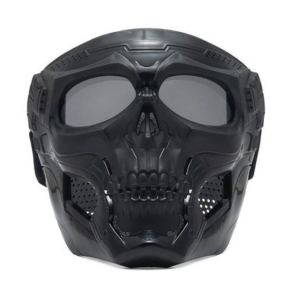 Skull Horror Off-Road Motorcycle Helmet Mask Tactical Riding Goggles Sports Harley Face Shield Black/Red- Unisex