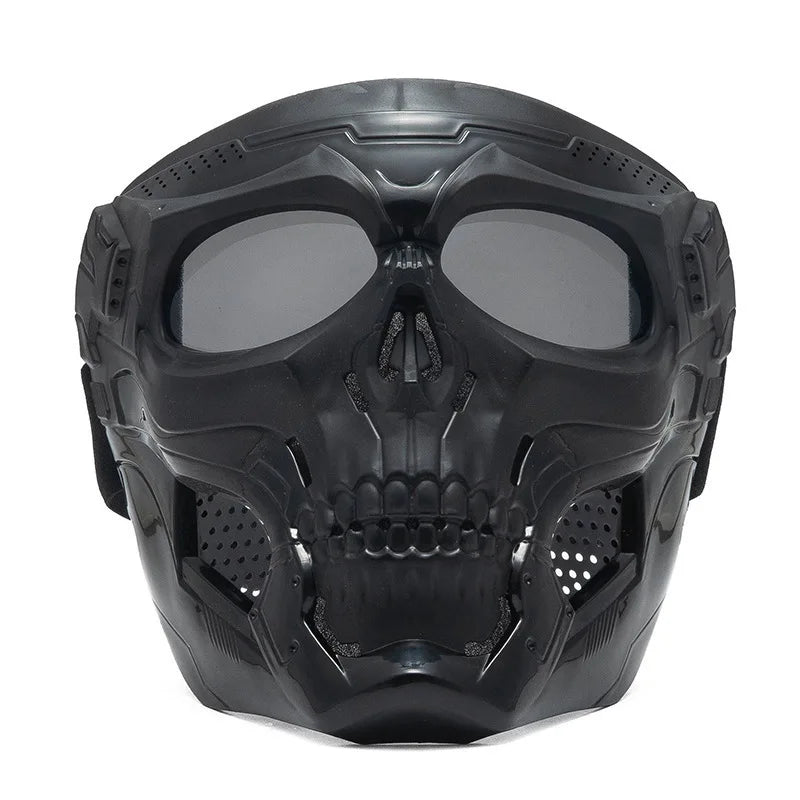 Skull Horror Off-Road Motorcycle Helmet Mask Tactical Riding Goggles Sports Harley Face Shield Black/Red- Unisex