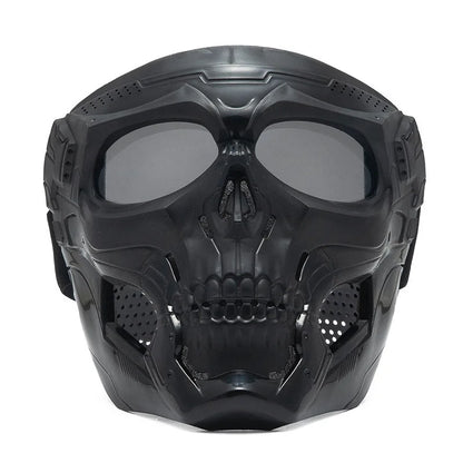 Skull Horror Off-Road Motorcycle Helmet Mask Tactical Riding Goggles Sports Harley Face Shield Black/Red- Unisex