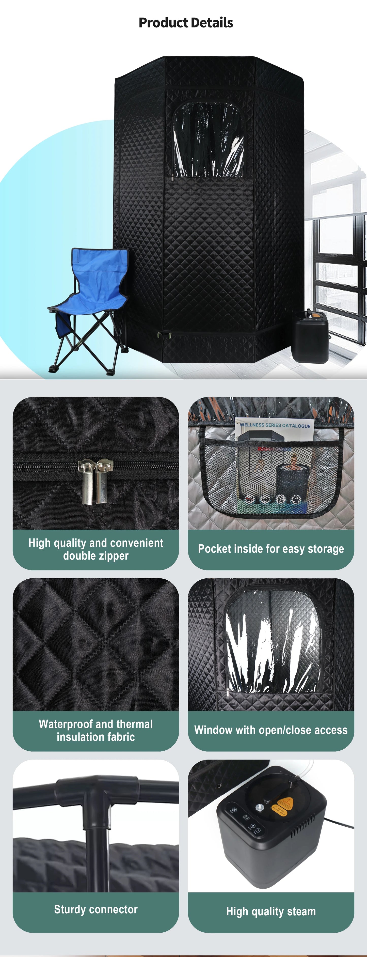 Ultimate Recovery Portable Spa Sauna Pod Red Light Steam Sauna Tent With Steamer Floor Mat Accessories