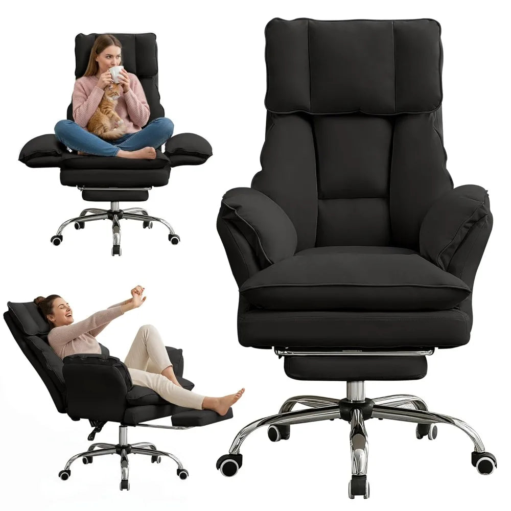 Ergonomic Cloud Cross Legged Office Chair with Footrest,Leather Big and Tall Executive Chair with Wheels,Reversible, Customized