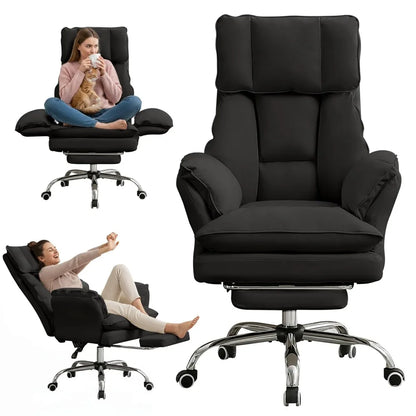 Ergonomic Cloud Cross Legged Office Chair with Footrest,Leather Big and Tall Executive Chair with Wheels,Reversible, Customized