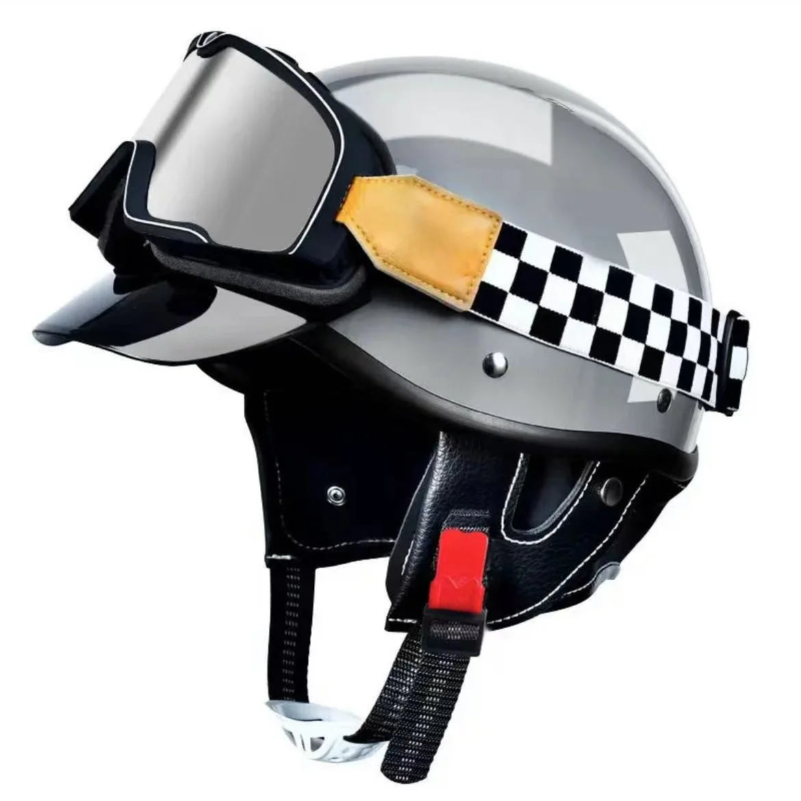 Motorcycle Helmet Half Helmet with Goggles Electric Vehicle Safety Helmet Suitable for Men and Women