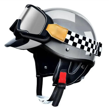 Motorcycle Helmet Half Helmet with Goggles Electric Vehicle Safety Helmet Suitable for Men and Women